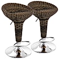 Elama Adjustable Rattan Bar Stools, 23 1/4"H - 35"H, Brown/Chrome, Set Of 2 Stools