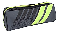 Office Depot® Brand 2-Zipper Pencil Pouch, 3-1/2" x 8-1/4", Black/Gray With Neon Yellow Stripe