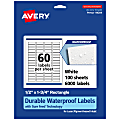 Avery® Waterproof Permanent Labels With Sure Feed®, 94204-WMF100, Rectangle, 1/2" x 1-3/4", White, Pack Of 6,000