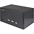 StarTech.com 2 Port Triple MonitorPort KVM Switch 4K 60Hz UHD HDR, DP 1.2 KVM Switch, 2-Pt USB 3.0 Hub, 4x USB HID, Audio, Hotkey