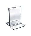 Azar Displays Double-Foot 2-Sided Acrylic Sign Holders, 5"H x 3-1/2"W x 3"D, Clear, Pack Of 10 Holders