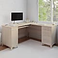 Realspace® Koru 60"W L-Shaped Corner Computer Desk With Integrated Power & Charging, Natural Oak