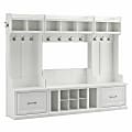Bush Furniture Woodland Full Entryway Storage Set With Coat Rack And Shoe Bench With Drawers, White Ash, Standard Delivery