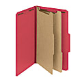 Smead® Pressboard Classification Folders With SafeSHIELD® Fasteners, 2 Dividers, Legal Size, 100% Recycled, Bright Red, Box Of 10