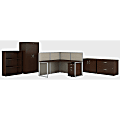 Bush Business Furniture Easy Office L Shaped Cubicle Desk with Storage and Filing Cabinets, 60"W, Mocha Cherry, Premium Installation
