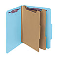 Smead® Pressboard Classification Folders With SafeSHIELD® Fasteners, 2 Dividers, Letter Size, 100% Recycled, Blue, Box Of 10