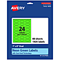 Avery® Print-To-The-Edge Labels With Sure Feed® Technology And Easy Peel® Label Feature, 94053-NGP80, Oval, 1" x 2", Matte Neon Green, Pack of 1920 1 thumbnail image