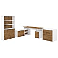 Bush Business Furniture Jamestown 72"W L-Shaped Desk With Lateral File Cabinet And 5-Shelf Bookcase, Fresh Walnut/White, Premium Installation
