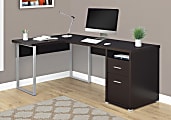 Monarch Specialties 79"W L-Shaped Corner Desk With 2 Drawers, Cappuccino