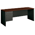HON® 38000 72"W Left-Pedestal Computer Desk Credenza With Lock, Mahogany/Charcoal