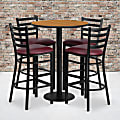 Flash Furniture Round Table And 4 Ladder-Back Bar Stools, 42”H x 30”W x 30”D, Natural/Burgundy