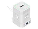 Wireless Charger Cube 10ft Surge Protected Power Strip 9 Outlets (4 AC, 3 USB, 1 USB-C, 15w wireless charging station) White