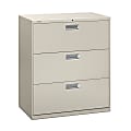 HON® Brigade® 600 36"W x 19-1/4"D Lateral 3-Drawer File Cabinet, Light Gray