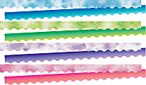 Barker Creek Double-Sided Scalloped-Edge Border Strips, Blue/Lime/Purple/Pink Tie-Dye/Ombré, 2-1/4" x 36", Set Of 52 Strips 1 thumbnail image