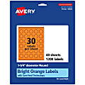 Avery® Print-To-The-Edge Labels With Sure Feed® Technology And Easy Peel® Label Feature, 94505-BOP40, Round, 1-1/4", Matte Bright Orange, Pack of 1200 1 thumbnail image
