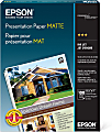Epson® Presentation Paper, Matte White, Letter (8.5" x 11"), 100 Sheets Per Pack, 27 Lb, 90 Brightness