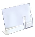 Azar Displays Acrylic Horizontal/Vertical L-Shaped Sign Holders With Brochure Pocket, 11"H x 14"W x 3"D, Clear, Pack Of 2 Holders