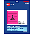 Avery® Print-To-The-Edge Labels With Sure Feed® Technology, 94231-NMP20, Rectangle, 1-1/2" x 7-1/2", Matte Neon Magenta, Pack of 100