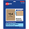 Avery® Kraft Permanent Labels With Sure Feed®, 94503-KMP100, Round, 1/2" Diameter, Brown, Pack Of 15,400 1 thumbnail image