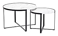 Zuo Modern Brioche MDF And Steel Round Coffee Table Set, 17-3/4”H x 27-5/8”W x 27-5/8”D, White/Black, Set Of 2 Tables