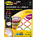 Post-it® Super Sticky Removable Designer Series Inkjet/Laser I.D. Labels, 3900-V, Scallop, 1 4/5" x 2 2/5", Assorted, Pack Of 75