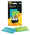 Post-it® Super Sticky Removable Label Pads, 2950-BG, Rectangle, 2" x 3", Assorted Colors, 50 Labels Per Pad, Pack Of 2 Pads