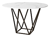 Zuo Modern Tintern Composite Stone And Steel Round Dining Table, 29-15/16”H x 51-1/4”W x 51-1/4”D, White/Antique Bronze