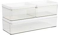 Martha Stewart Grady Stackable Plastic Storage Boxes with Lids, 2-1/2"H x 11"W x 4"D, Clear/White, Set Of 3 Boxes