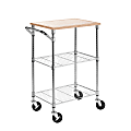 Honey-Can-Do 2-Shelf Kitchen Cart With Cutting Board, 37 1/2"H x 28 1/2"W x 17 3/4"D, Chrome/Wood