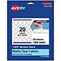 Avery® Permanent Labels With Sure Feed®, 94507-CMF50, Round, 1-5/8", Matte Clear, Pack Of 1,000 1 thumbnail image