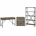 kathy ireland® Home by Bush Furniture Ironworks 48"W Writing Desk With Lateral File Cabinet And 5-Shelf Bookcase, Restored Gray, Standard Delivery 1 thumbnail image