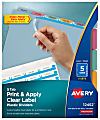 Avery® Print & Apply Clear Label Translucent Plastic Dividers with Index Maker® Easy Apply™ Printable Label Strip, 5 Multicolor Tabs, Pack Of 5 Sets