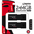 Kingston DataTraveler 100 G3 USB Flash Drive - 64 GB - USB 3.0 - 100 MB/s Read Speed - Black - 5 Year Warranty - 2 Pack 1 thumbnail image