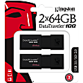 Kingston DataTraveler 100 G3 USB Flash Drive - 64 GB - USB 3.0 - 100 MB/s Read Speed - Black - 5 Year Warranty - 2 Pack