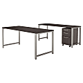 Bush Business Furniture 400 Series 72"W x 30"D Table Desk with Credenza and 3 Drawer Mobile File Cabinet, Storm Gray, Standard Delivery