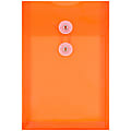 JAM Paper® Open-End Plastic Envelopes, 6 1/4" x 9 1/4", Button & String Closure, Bright Orange, Pack Of 12