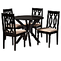 Baxton Studio Callie 5-Piece Dining Set, 29-15/16"H x 35-7/16"W x 35-7/16"D, Sand/Dark Brown