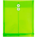 JAM Paper® Open-End Plastic Envelopes, Letter-Size, 9 3/4" x 11 3/4", Button & String Closure, Lime Green, Pack Of 12