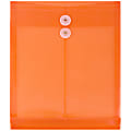 JAM Paper® Open-End Plastic Envelopes, Letter-Size, 9 3/4" x 11 3/4", Button & String Closure, Orange, Pack Of 12
