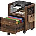 Bestier Rolling 15-3/8"D Vertical 1-Drawer File Cabinet With Glass Storage Shelf And Hooks, 19-1/2”W, Walnut 1 thumbnail image
