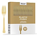 Amscan 8017 Solid Heavyweight Plastic Forks, Gold, 50 Forks Per Pack, Case Of 3 Packs