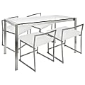 Lumisource Fuji Contemporary White/Stainless Steel Dining Table With 4 White/Stainless Steel Chairs