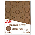 JAM Paper® Circle Label Sticker Seals, 1 2/3", Brown Kraft, Pack Of 120