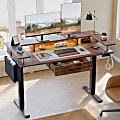 Bestier 59"W Electric Adjustable Height Standing Desk With Monitor Riser, Rustic Brown 1 thumbnail image