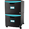 Storex 26"D Vertical 2-Drawer Mobile File Cabinet, Teal/Black