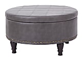 Office Star™ Augusta Bonded Leather Round Storage Ottoman, Pewter