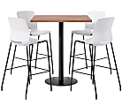 KFI Studios Proof Bistro Square Pedestal Table With Imme Bar Stools, Includes 4 Stools, 43-1/2”H x 36”W x 36”D, Cafelle Top/Black Base/White Chairs