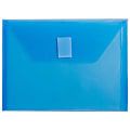 JAM Paper® Plastic Booklet Envelopes With Hook-And-Loop Fastener, 5 1/2" x 7 1/2", Gummed Seal, Blue, Pack Of 12