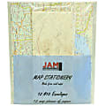 JAM Paper® Map Stationery Set, Set Of 12 Envelopes And 12 Sheets