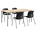 KFI Studios Dailey Table Set With 4 Sled Chairs, Natural/Silver Table/Black Chairs